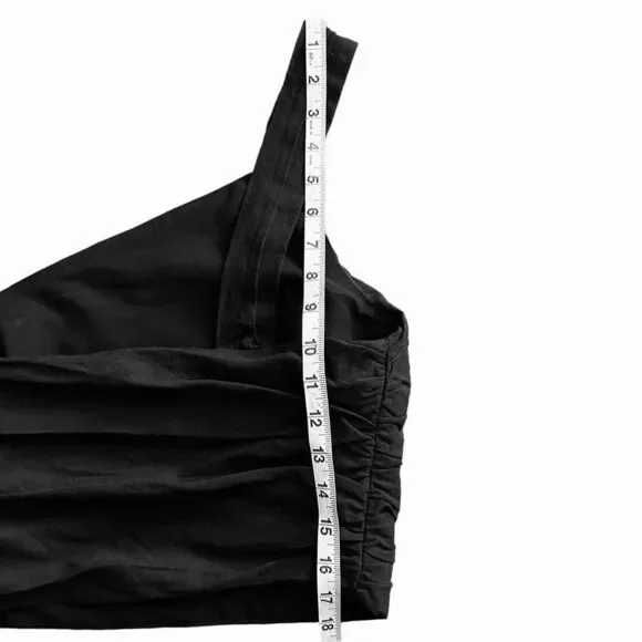 Zara Crop Top One Shoulder Linen Blend Black Ruched Size Medium - Picture 6 of 6
